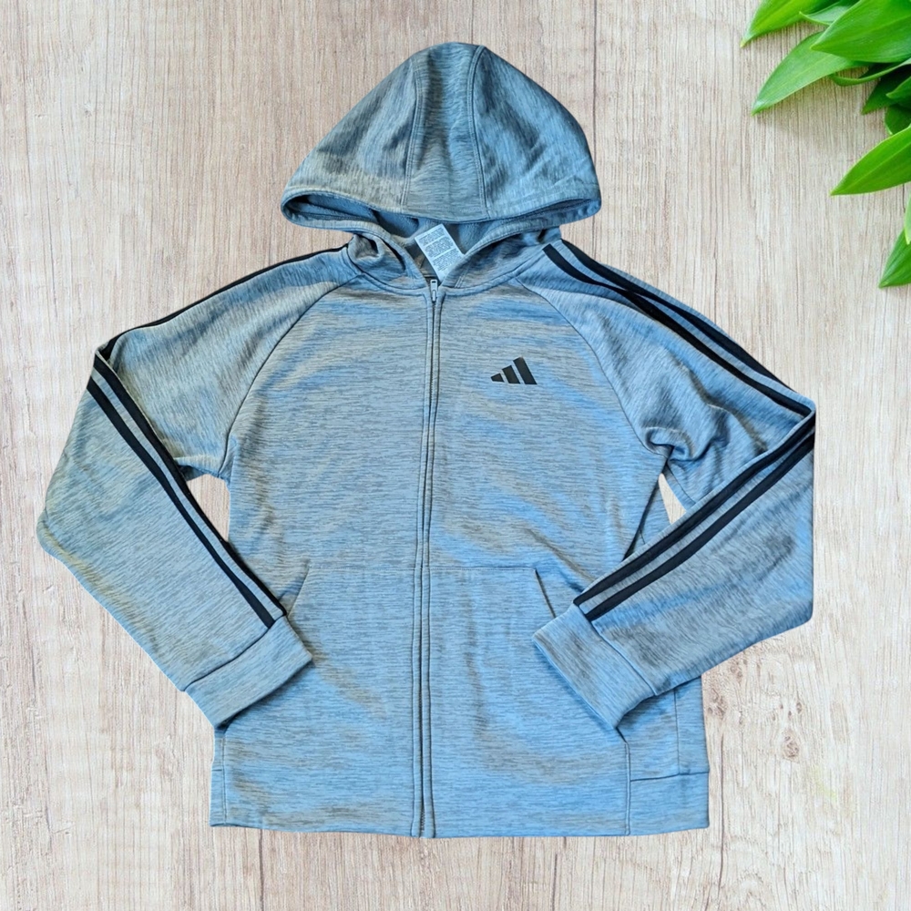 Adidas Kids Light Gray Zip-Up Hoodie Indicator Jacket
